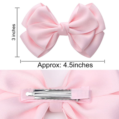 4.5 Inches Double Hair Bows for Women Girls Thick Ribbon Boutique Alligator Clips Hair Accessories for Older Kids Children Young Girls 2 Pcs (Light Pink)