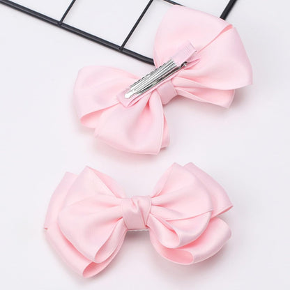 4.5 Inches Double Hair Bows for Women Girls Thick Ribbon Boutique Alligator Clips Hair Accessories for Older Kids Children Young Girls 2 Pcs (Light Pink)