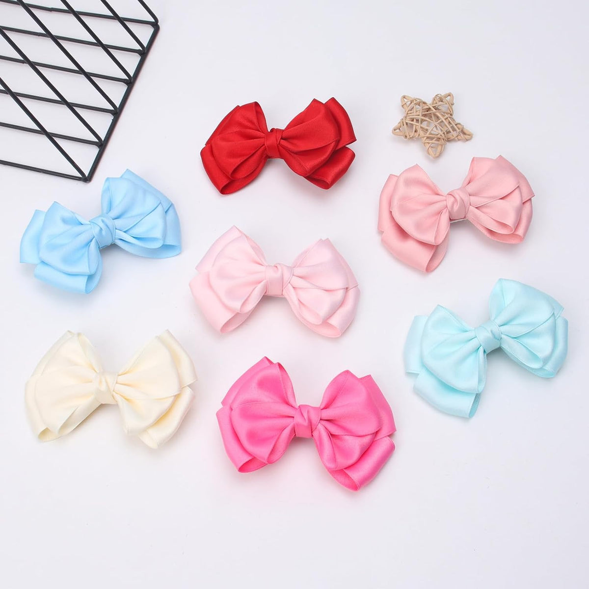 4.5 Inches Double Hair Bows for Women Girls Thick Ribbon Boutique Alligator Clips Hair Accessories for Older Kids Children Young Girls 2 Pcs (Light Pink)
