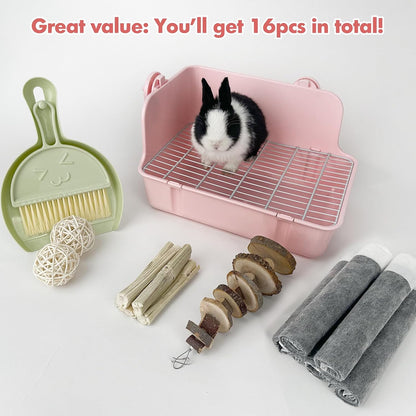 Rabbit Litter Box Bunny Litter Box Guinea Pig Potty Trainer Corner Bedding Pet Potty Pan for Rabbit Guinea Pig Ferret Small Animal Cage Accessories