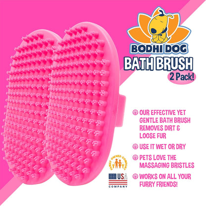Bodhi Dog Shampoo Brush - Pet Grooming & Bath Supplies for Dogs and Cats - Bath Brush for Long & Short Hair - Premium Scrubber for Shower, Showerhead, Sprayer & Bathing (Two Pack, Pink)