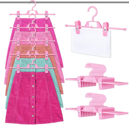 20 Pcs Pink Skirt Hangers with Clips Space Saving Skirt Hangers for Women Hanging Closet Organizers with 360° Swivel Hook Clothes Storage for Skirts Dresses Legging Trouser Jeans