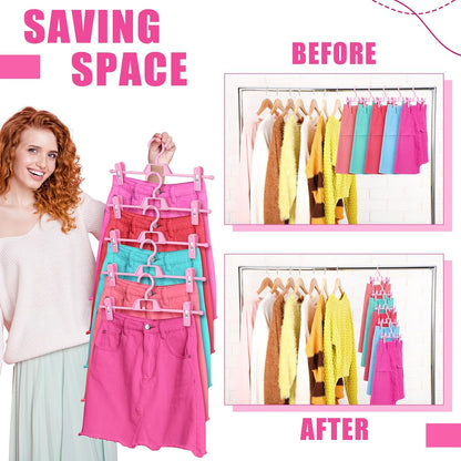 20 Pcs Pink Skirt Hangers with Clips Space Saving Skirt Hangers for Women Hanging Closet Organizers with 360° Swivel Hook Clothes Storage for Skirts Dresses Legging Trouser Jeans