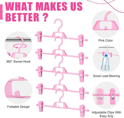 20 Pcs Pink Skirt Hangers with Clips Space Saving Skirt Hangers for Women Hanging Closet Organizers with 360° Swivel Hook Clothes Storage for Skirts Dresses Legging Trouser Jeans