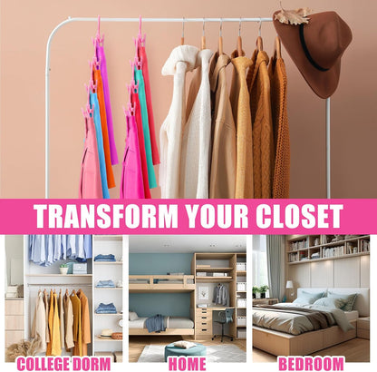 20 Pcs Pink Skirt Hangers with Clips Space Saving Skirt Hangers for Women Hanging Closet Organizers with 360° Swivel Hook Clothes Storage for Skirts Dresses Legging Trouser Jeans