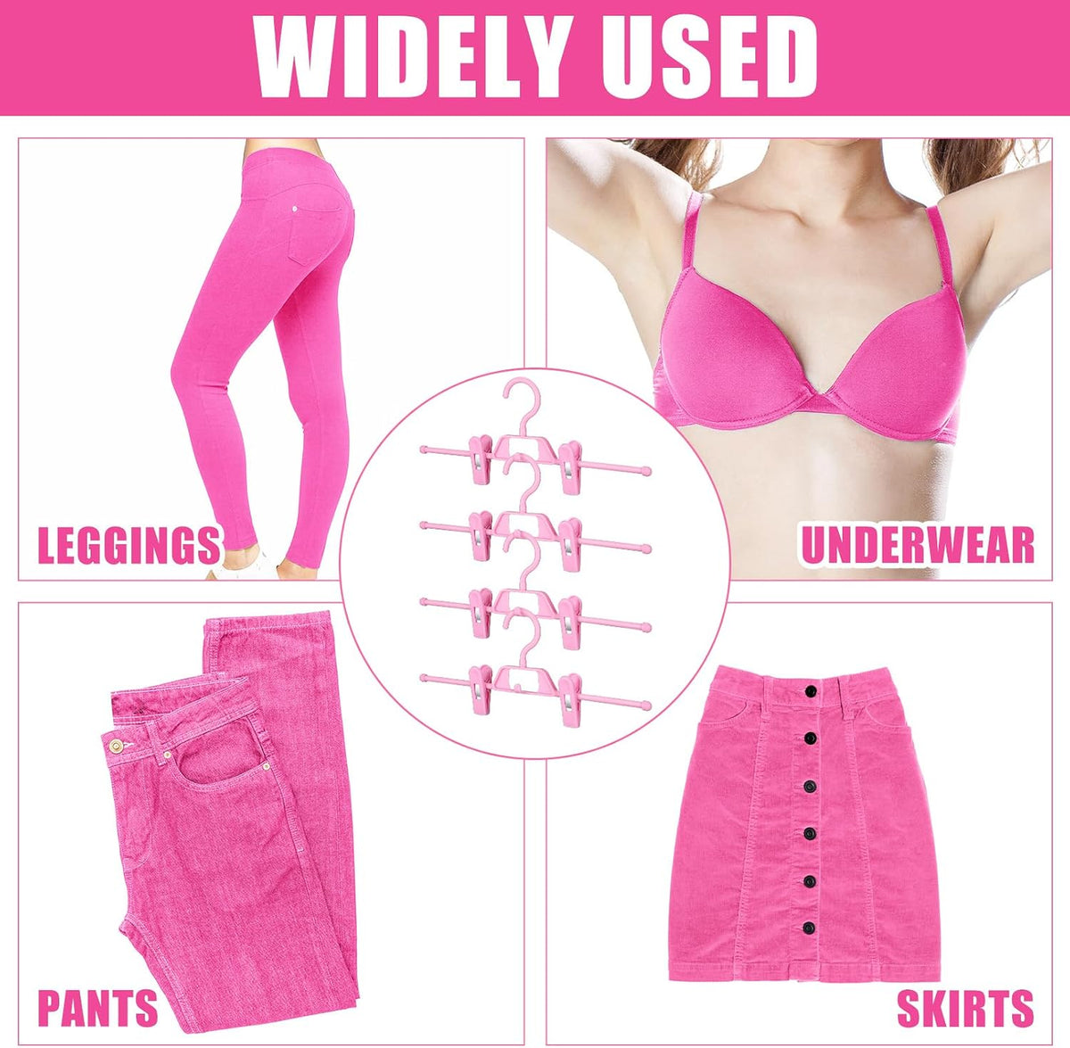 20 Pcs Pink Skirt Hangers with Clips Space Saving Skirt Hangers for Women Hanging Closet Organizers with 360° Swivel Hook Clothes Storage for Skirts Dresses Legging Trouser Jeans