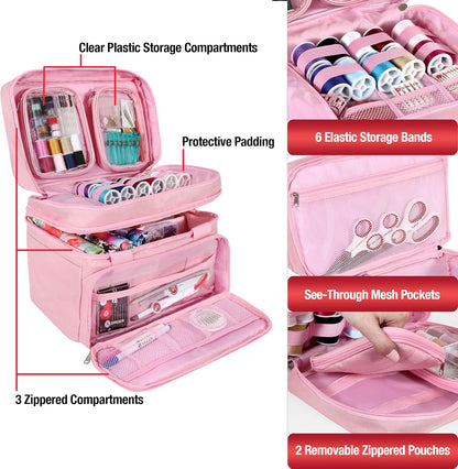 Portable Sewing Accessories Organizer Bag, 18 Compartments, Pink