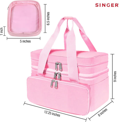 Portable Sewing Accessories Organizer Bag, 18 Compartments, Pink