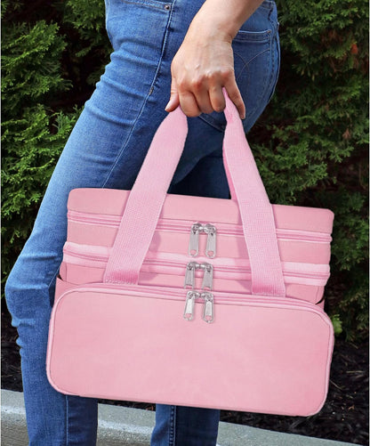 Portable Sewing Accessories Organizer Bag, 18 Compartments, Pink