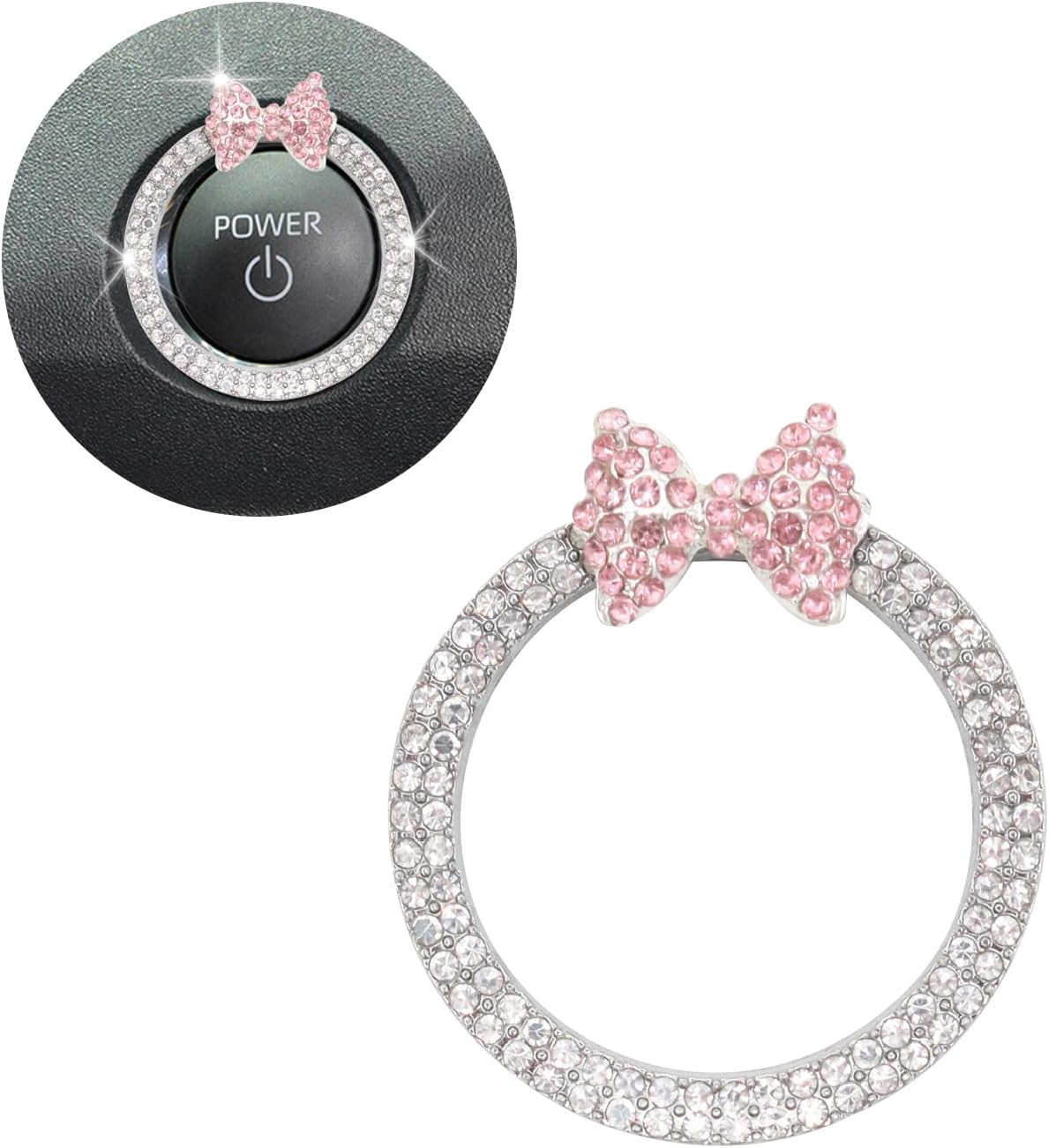 ORIESSE Pink Bow Car Accessories,Bow Tie Engine Start Button Ring