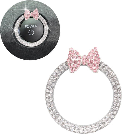 ORIESSE Pink Bow Car Accessories,Bow Tie Engine Start Button Ring