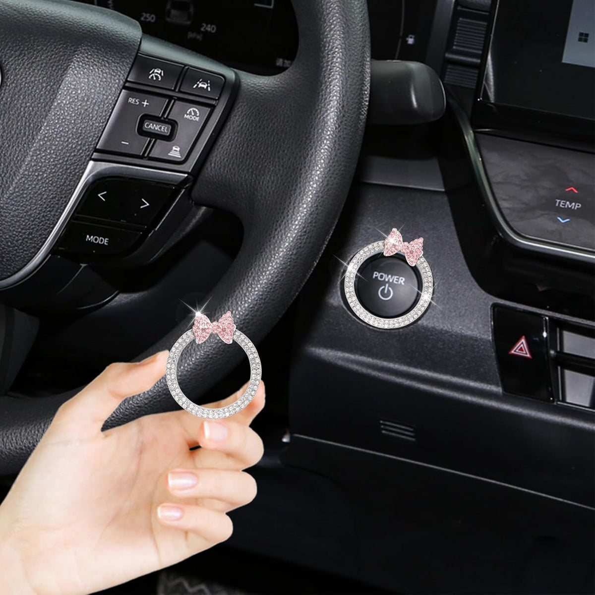 ORIESSE Pink Bow Car Accessories,Bow Tie Engine Start Button Ring