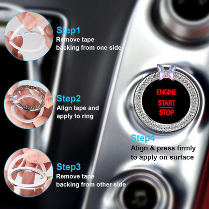 ORIESSE Pink Bow Car Accessories,Bow Tie Engine Start Button Ring