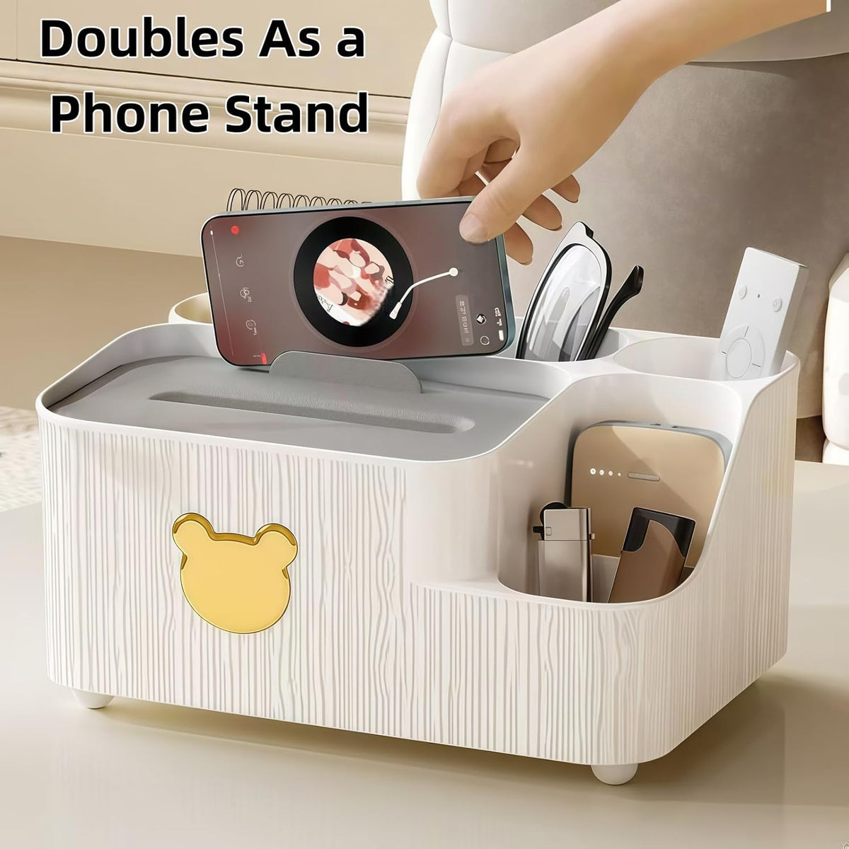 Multifunctional Tissue Box Cover with Storage,Square Tissue Box Holder and Remote Box,Modern Cube Tissue Cover Bedside Organizer for Nightstand End Table. (Pink)