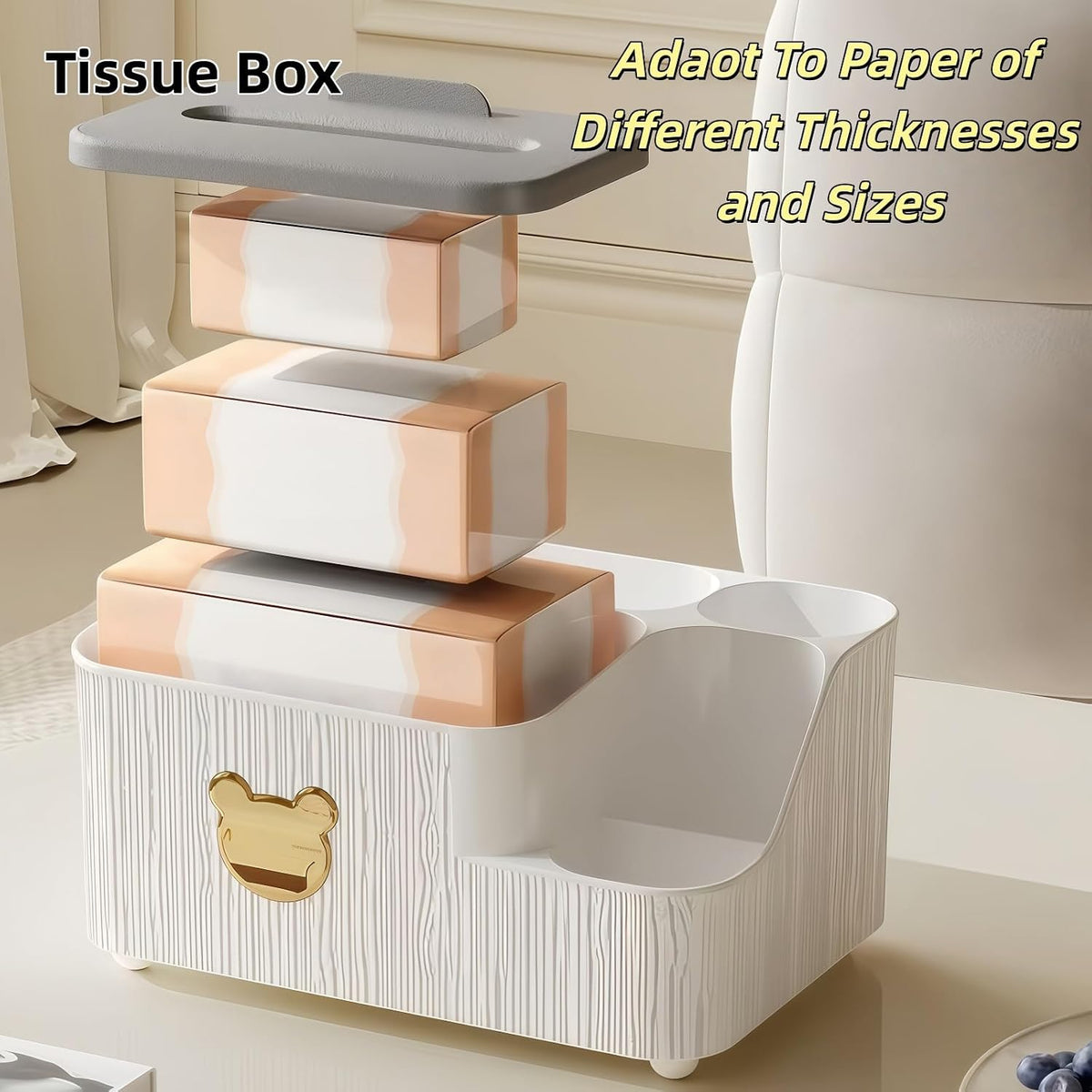 Multifunctional Tissue Box Cover with Storage,Square Tissue Box Holder and Remote Box,Modern Cube Tissue Cover Bedside Organizer for Nightstand End Table. (Pink)