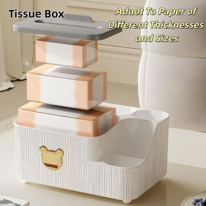 Multifunctional Tissue Box Cover with Storage,Square Tissue Box Holder and Remote Box,Modern Cube Tissue Cover Bedside Organizer for Nightstand End Table. (Pink)