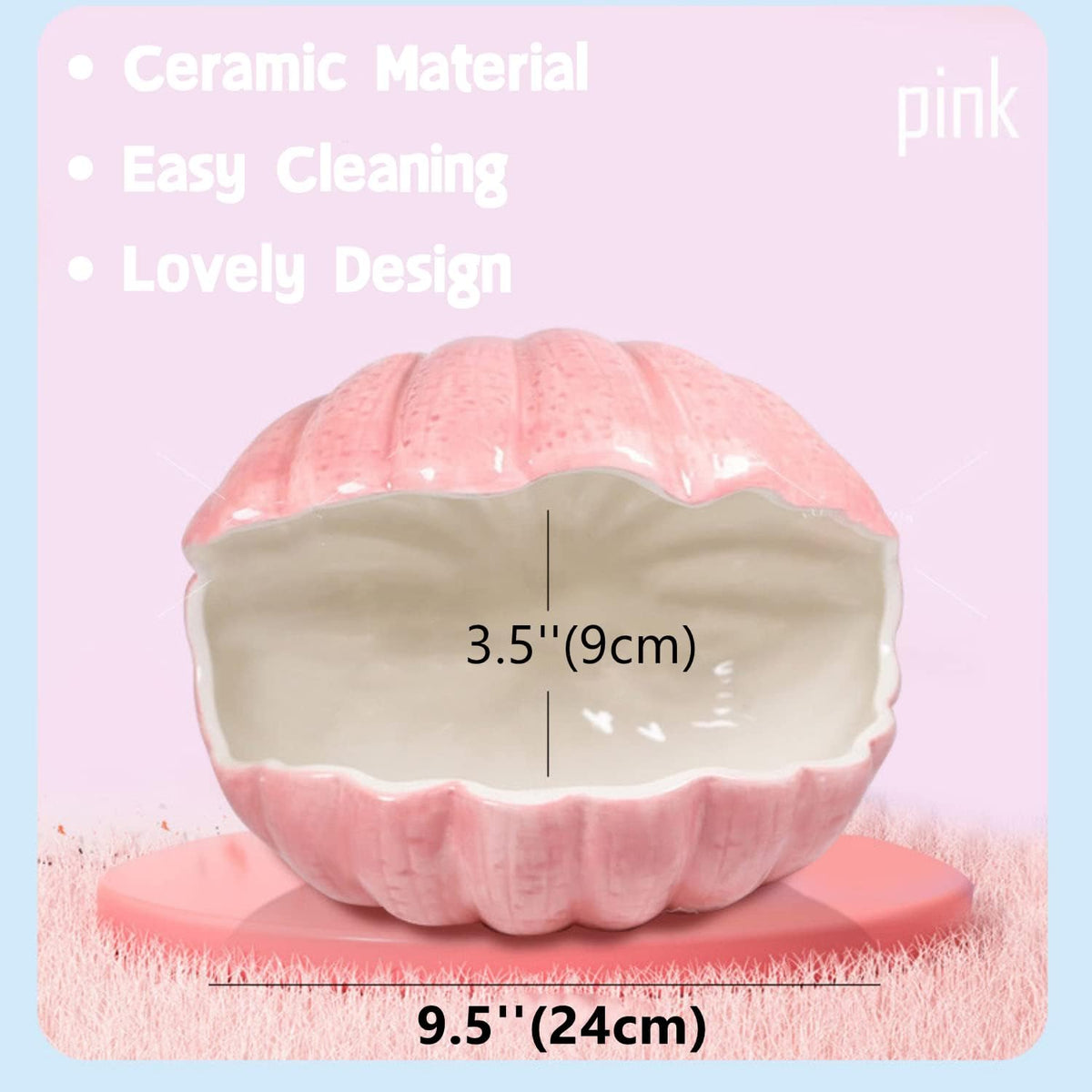 Small Animal Hideout Extra Large Ceramic Shell Shape Guinea Pig House Chinchilla Igloo Habitat Hut Cave Summer Bed Cage Accessories for Hedgehog Rabbit Hamster Gerbil Rat (XL (9.5''x7''x7.9''), Pink)