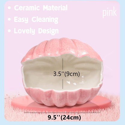 Small Animal Hideout Extra Large Ceramic Shell Shape Guinea Pig House Chinchilla Igloo Habitat Hut Cave Summer Bed Cage Accessories for Hedgehog Rabbit Hamster Gerbil Rat (XL (9.5''x7''x7.9''), Pink)