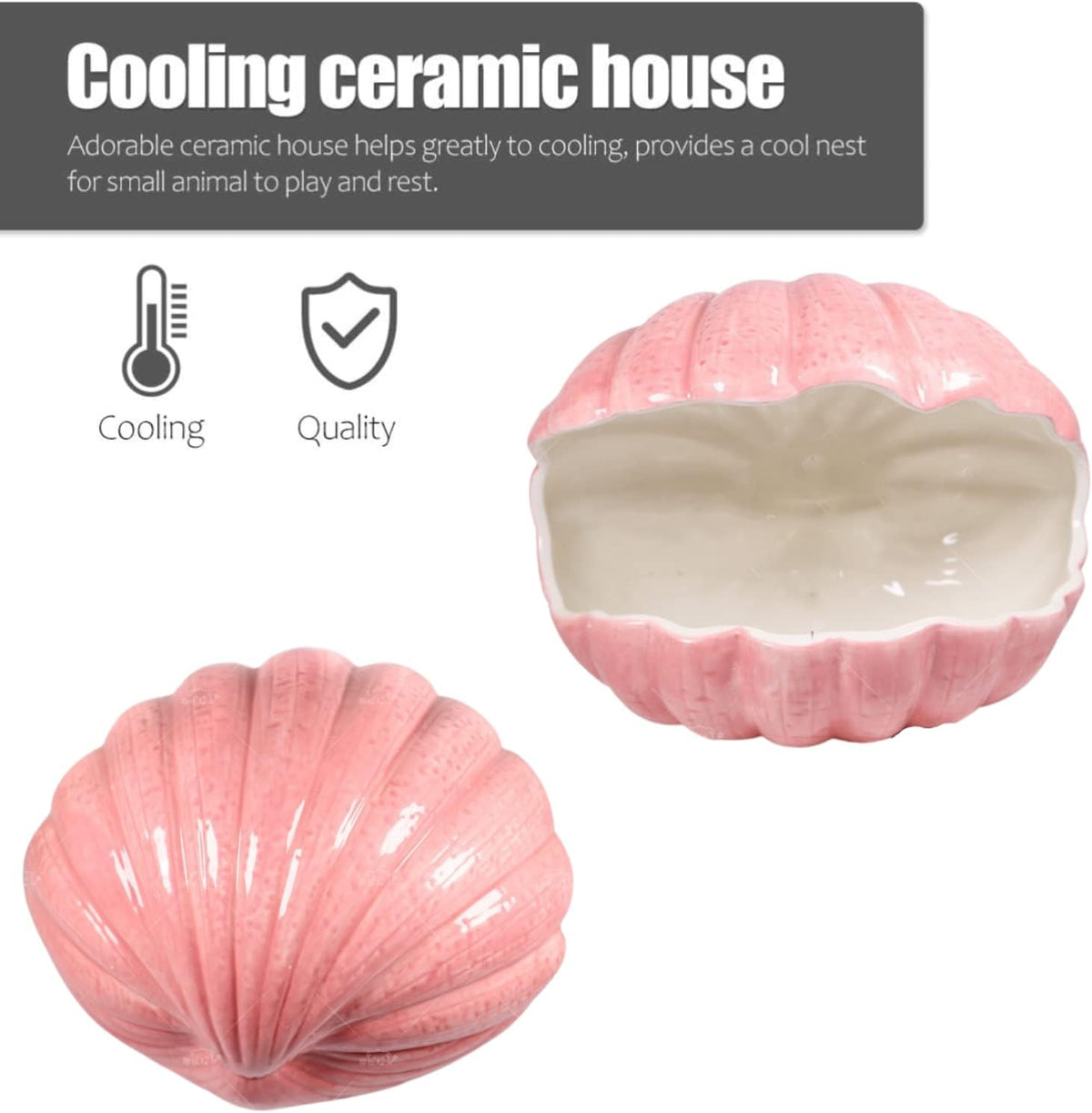 Small Animal Hideout Extra Large Ceramic Shell Shape Guinea Pig House Chinchilla Igloo Habitat Hut Cave Summer Bed Cage Accessories for Hedgehog Rabbit Hamster Gerbil Rat (XL (9.5''x7''x7.9''), Pink)