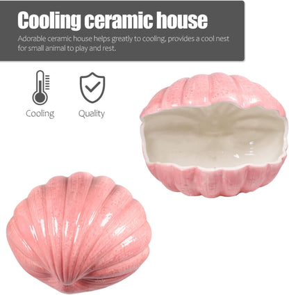 Small Animal Hideout Extra Large Ceramic Shell Shape Guinea Pig House Chinchilla Igloo Habitat Hut Cave Summer Bed Cage Accessories for Hedgehog Rabbit Hamster Gerbil Rat (XL (9.5''x7''x7.9''), Pink)