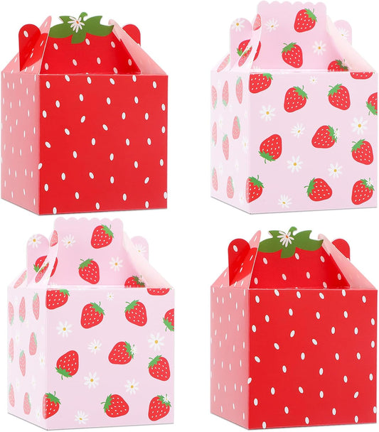Justforjoyful 48Pcs Strawberry Daisy Party Favors Box Strawberry Gift Boxes Berry First Birthday Candy Treat Boxes Bags for Baby Shower Party Decor Supplies 3.5x3.5x3.5Inch