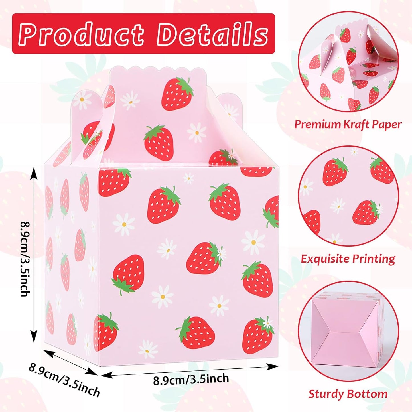 Justforjoyful 48Pcs Strawberry Daisy Party Favors Box Strawberry Gift Boxes Berry First Birthday Candy Treat Boxes Bags for Baby Shower Party Decor Supplies 3.5x3.5x3.5Inch