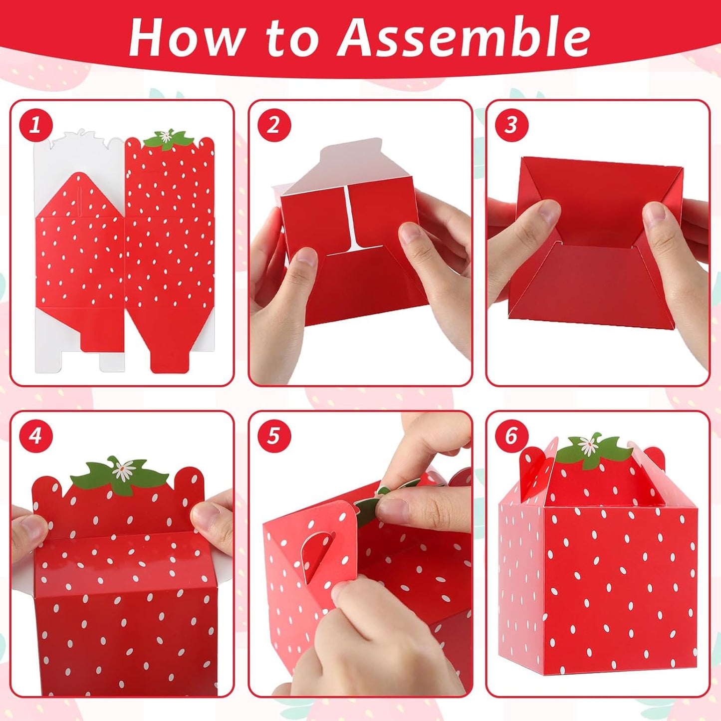 Justforjoyful 48Pcs Strawberry Daisy Party Favors Box Strawberry Gift Boxes Berry First Birthday Candy Treat Boxes Bags for Baby Shower Party Decor Supplies 3.5x3.5x3.5Inch