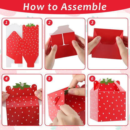 Justforjoyful 48Pcs Strawberry Daisy Party Favors Box Strawberry Gift Boxes Berry First Birthday Candy Treat Boxes Bags for Baby Shower Party Decor Supplies 3.5x3.5x3.5Inch