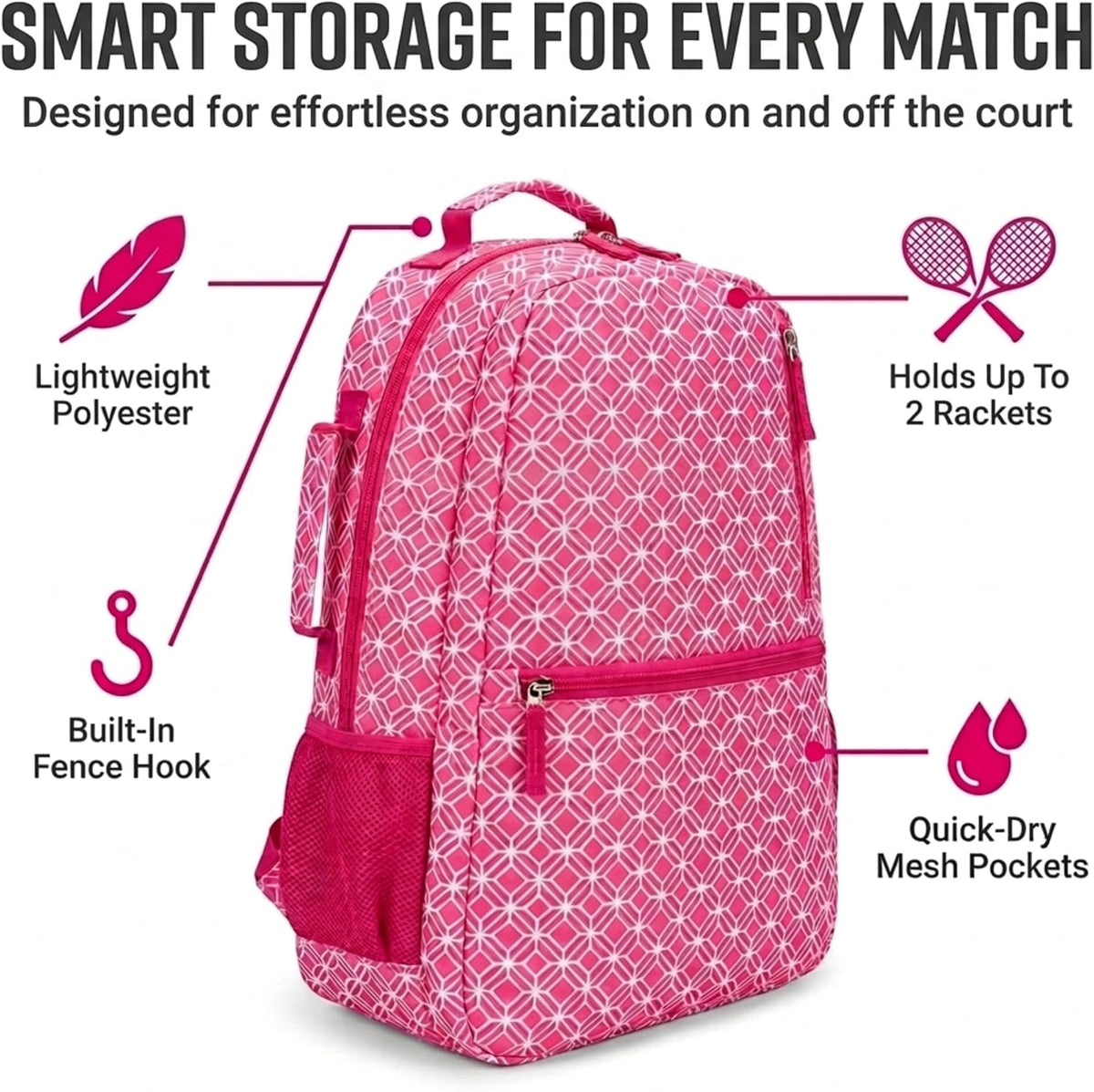 Tennis Racket Backpack for Women – Lightweight Tennis Bag Stores 2 Rackets, Balls, and Sports Gear – Backpack