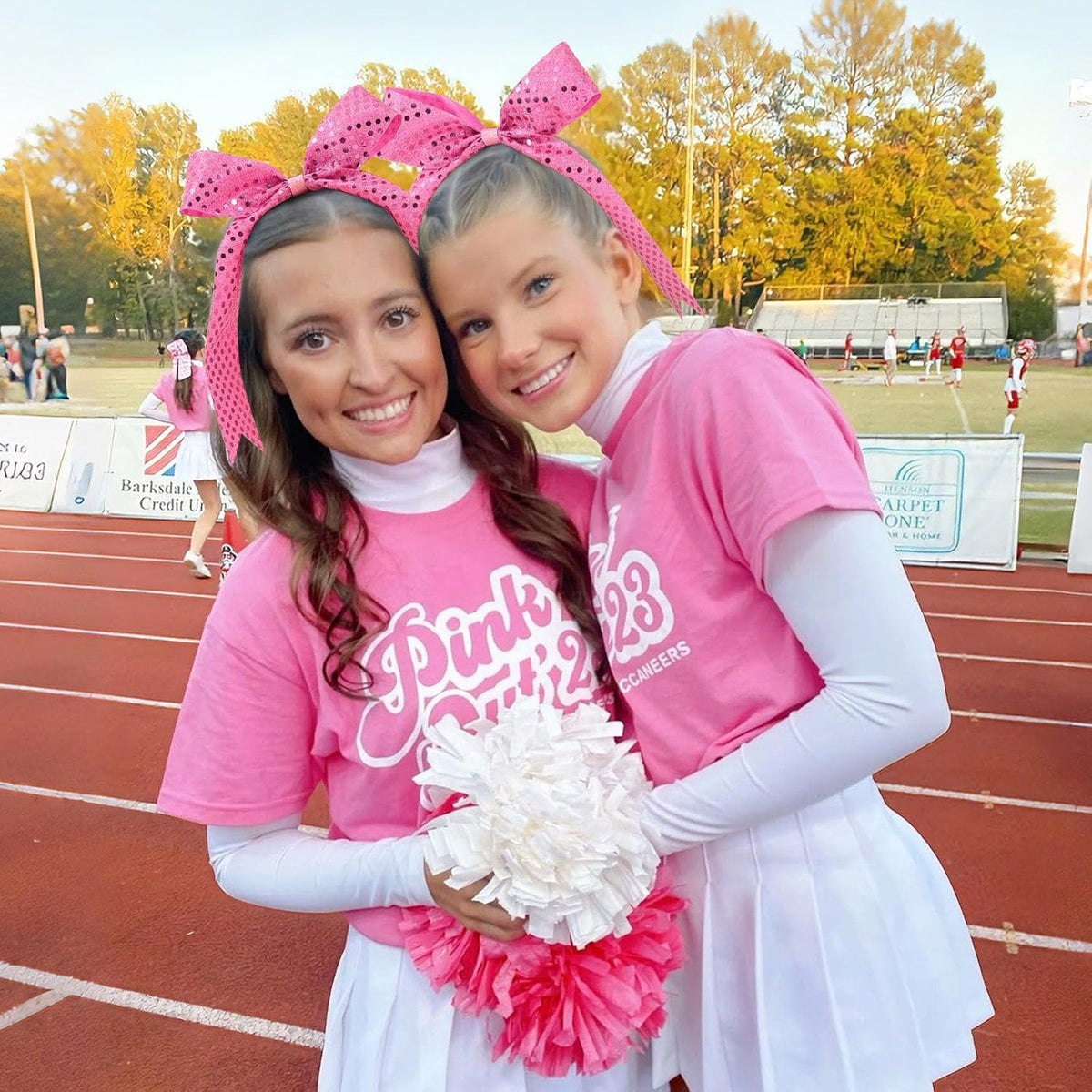 12PCS Glitter Long Tail Cheer Bows for Cheerleader, Pink Shiny Cheer Hair Tail Ponytail Holder for Cheerleading Girls Softball Sports (Pink)