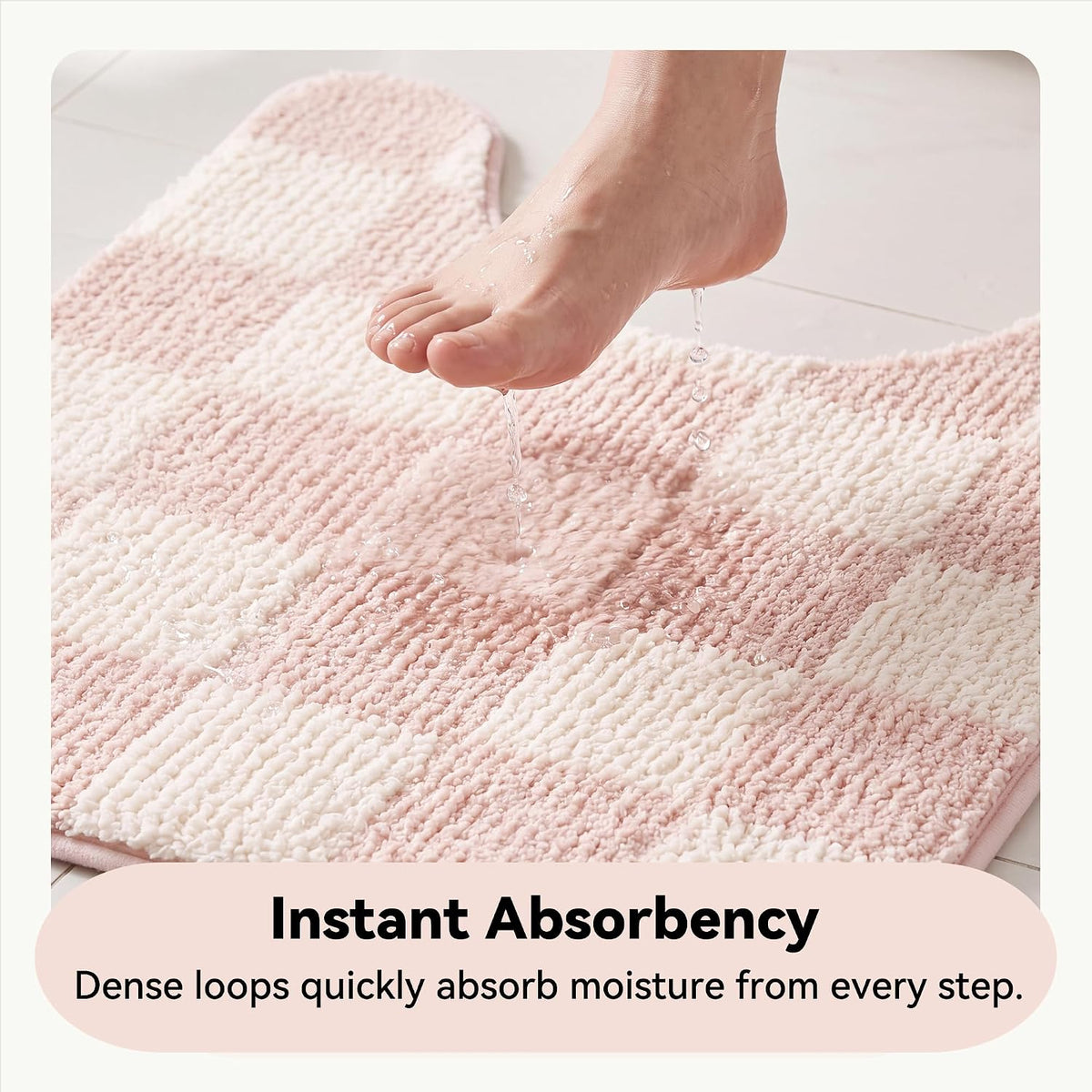 Checkered Pink U Shaped Toilet Mat, 20" x 24",Cute Toilet Rug