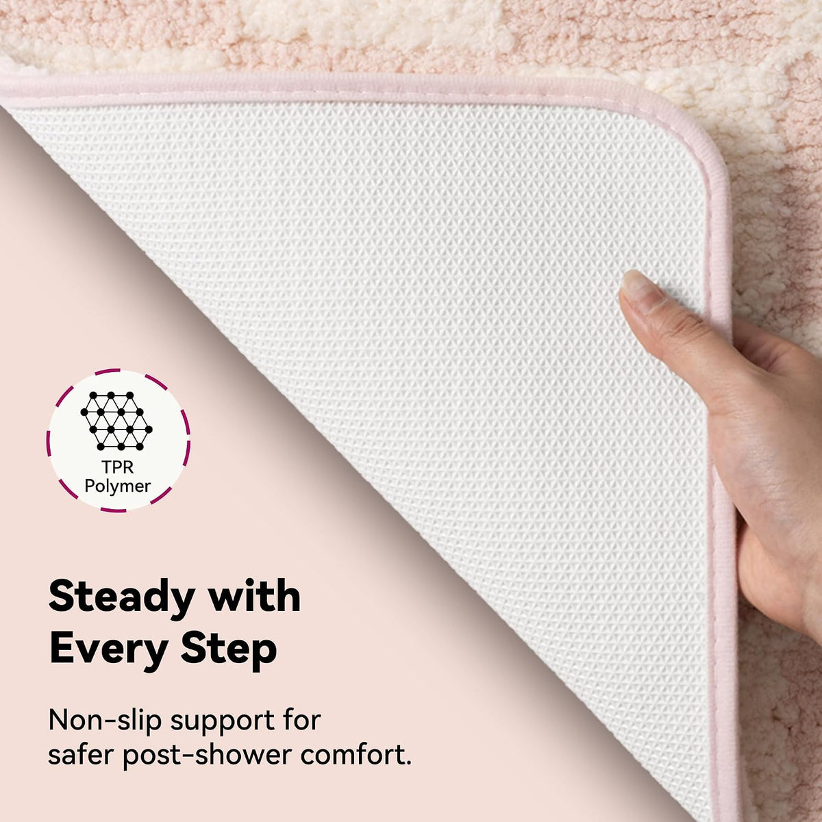 Checkered Pink U Shaped Toilet Mat, 20" x 24",Cute Toilet Rug