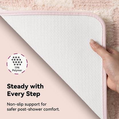 Checkered Pink U Shaped Toilet Mat, 20" x 24",Cute Toilet Rug