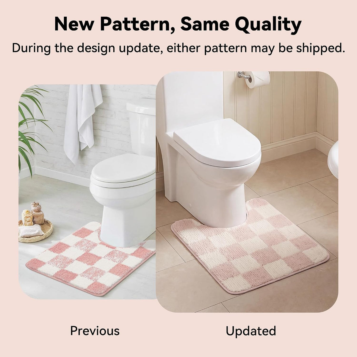 Checkered Pink U Shaped Toilet Mat, 20" x 24",Cute Toilet Rug