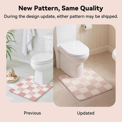 Checkered Pink U Shaped Toilet Mat, 20" x 24",Cute Toilet Rug