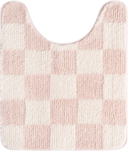 Checkered Pink U Shaped Toilet Mat, 20" x 24",Cute Toilet Rug