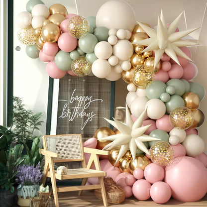 Sage Green Pink Balloon Garland Arch Kit, Sand White Beige Latex Party Balloons