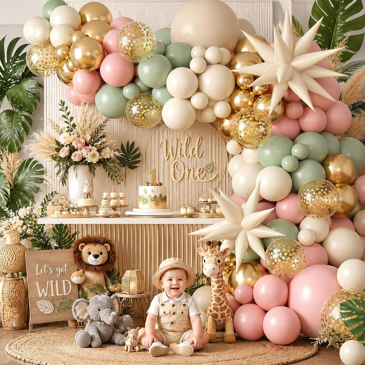 Sage Green Pink Balloon Garland Arch Kit, Sand White Beige Latex Party Balloons