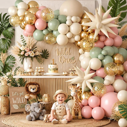 Sage Green Pink Balloon Garland Arch Kit, Sand White Beige Latex Party Balloons
