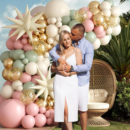 Sage Green Pink Balloon Garland Arch Kit, Sand White Beige Latex Party Balloons