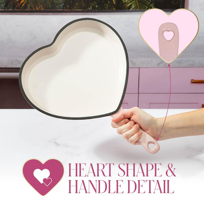 Paris Hilton Enameled Cast Iron Heart Skillet Pan, Superior Heat Retention, Oven Safe, Long-Lasting Enamel, 10-Inch, Pink