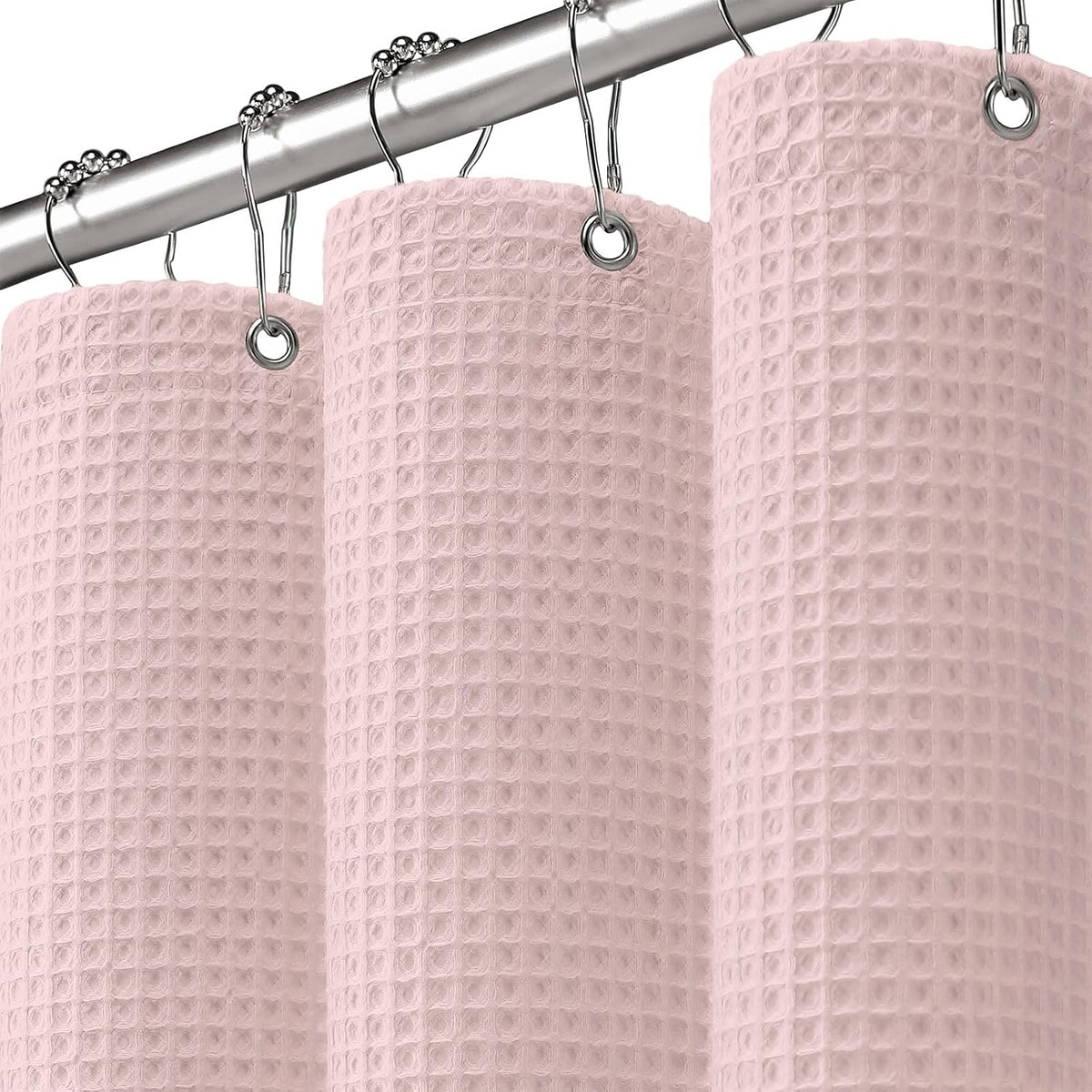 Waffle Weave Shower Curtain Heavyweight Cotton Fabric Blush Pink 72Wx72L