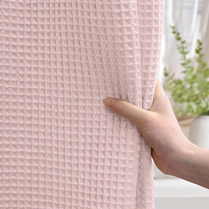 Waffle Weave Shower Curtain Heavyweight Cotton Fabric Blush Pink 72Wx72L