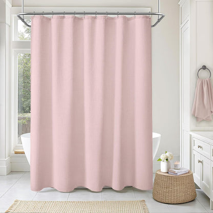 Waffle Weave Shower Curtain Heavyweight Cotton Fabric Blush Pink 72Wx72L