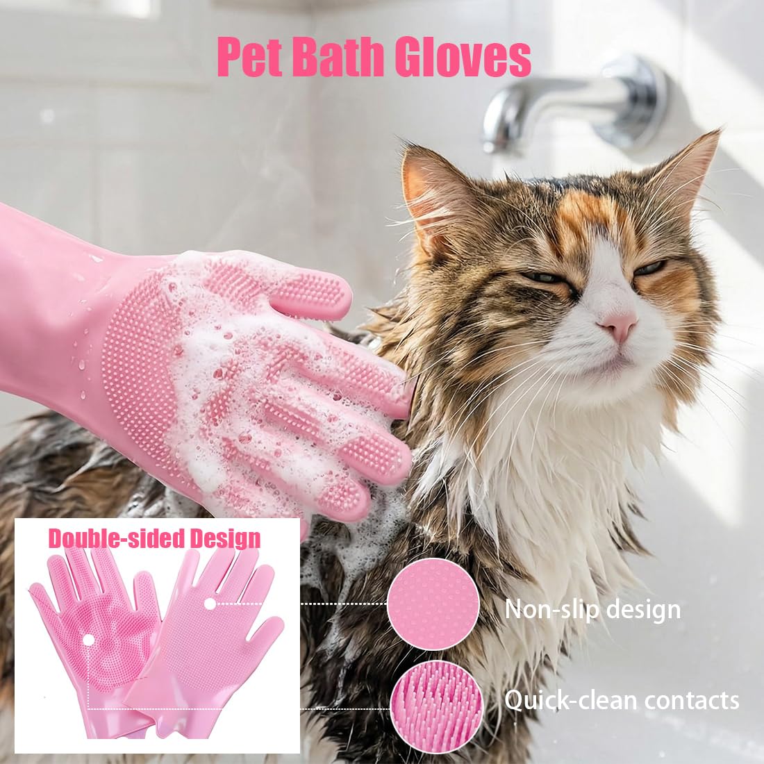 Pet Grooming Kit for Bath, Hair Brush Set with Towel, Dog Bath Supplies, Bath Grooming Kit for Pets, Slicker Brush, Washing Gloves, Shampoo Scrubber Brush, Pet Nail Clipper and File for Dogs and Cats
