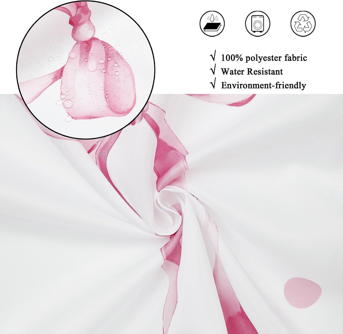 Pink Bow Shower Curtain, Pink and White Modern Aesthetic Bowknot with Polka Dot Cute Girly Bathroom Curtain Waterproof Fabric Machine Washable with Hooks, 72" Wx72 L