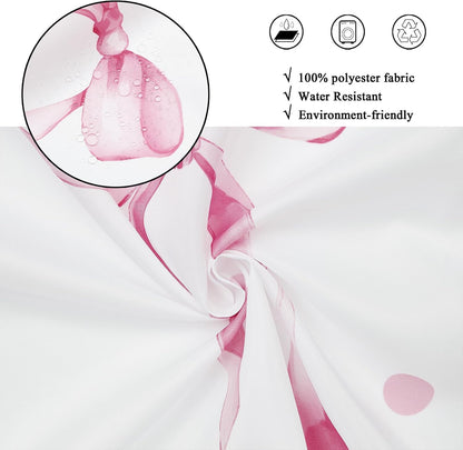 Pink Bow Shower Curtain, Pink and White Modern Aesthetic Bowknot with Polka Dot Cute Girly Bathroom Curtain Waterproof Fabric Machine Washable with Hooks, 72" Wx72 L