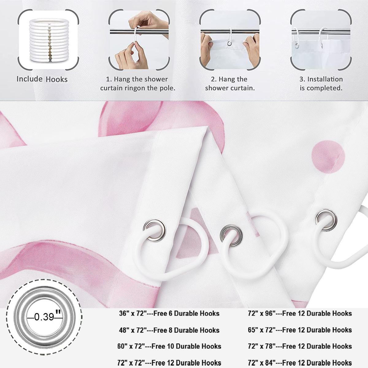 Pink Bow Shower Curtain, Pink and White Modern Aesthetic Bowknot with Polka Dot Cute Girly Bathroom Curtain Waterproof Fabric Machine Washable with Hooks, 72" Wx72 L