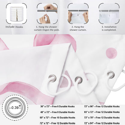 Pink Bow Shower Curtain, Pink and White Modern Aesthetic Bowknot with Polka Dot Cute Girly Bathroom Curtain Waterproof Fabric Machine Washable with Hooks, 72" Wx72 L
