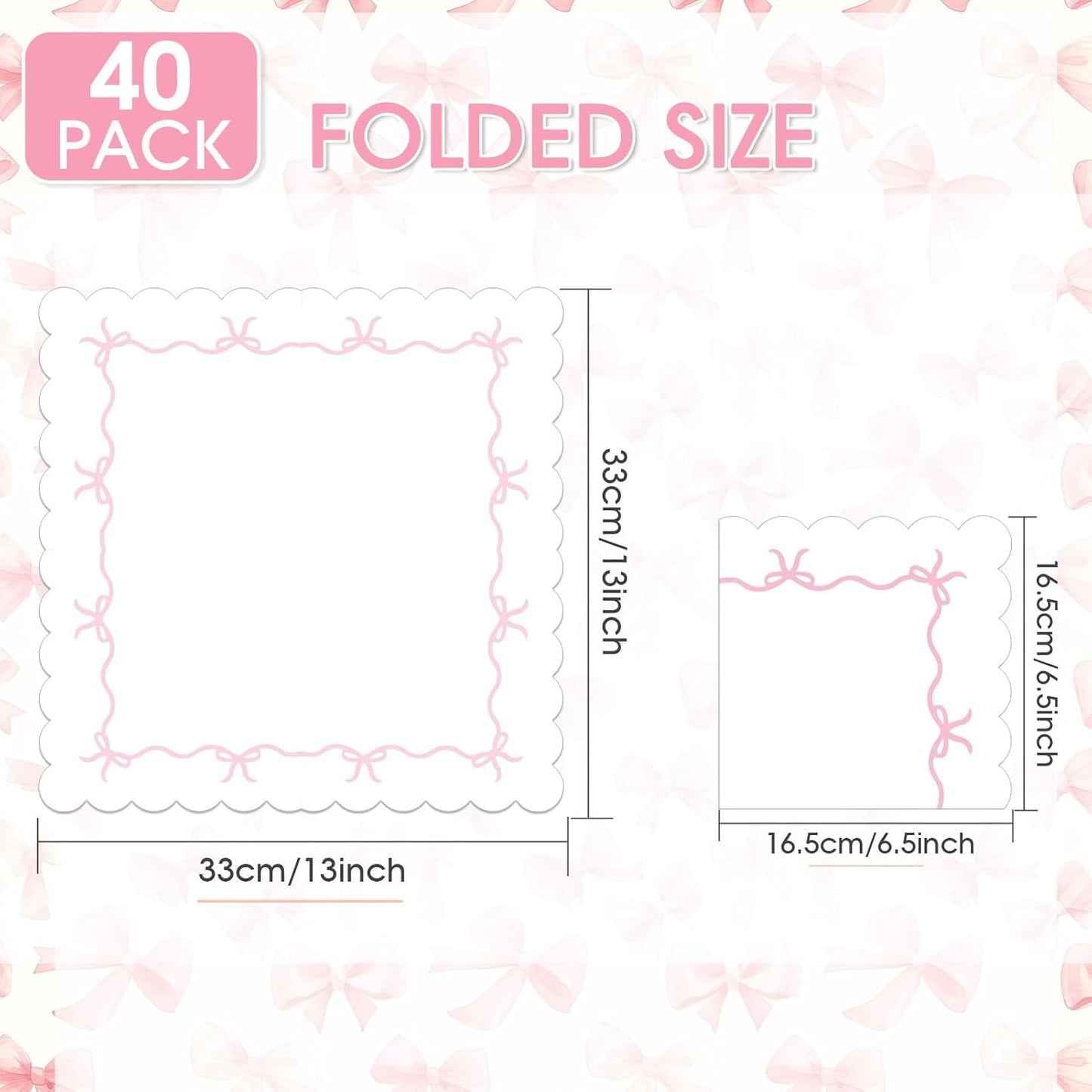 40PCS Pink Bow Paper Napkins Bachelorette Decorations 6.5" x 6.5" Disposable Bow Theme Party Napkins Coquette Birthday Party Bridal Engagement Decor, Girl Baby Shower Table Supplies